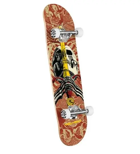Powell Peralta Skull & Sword Khaki Burgundy 7.5 Complete Skateboard 1