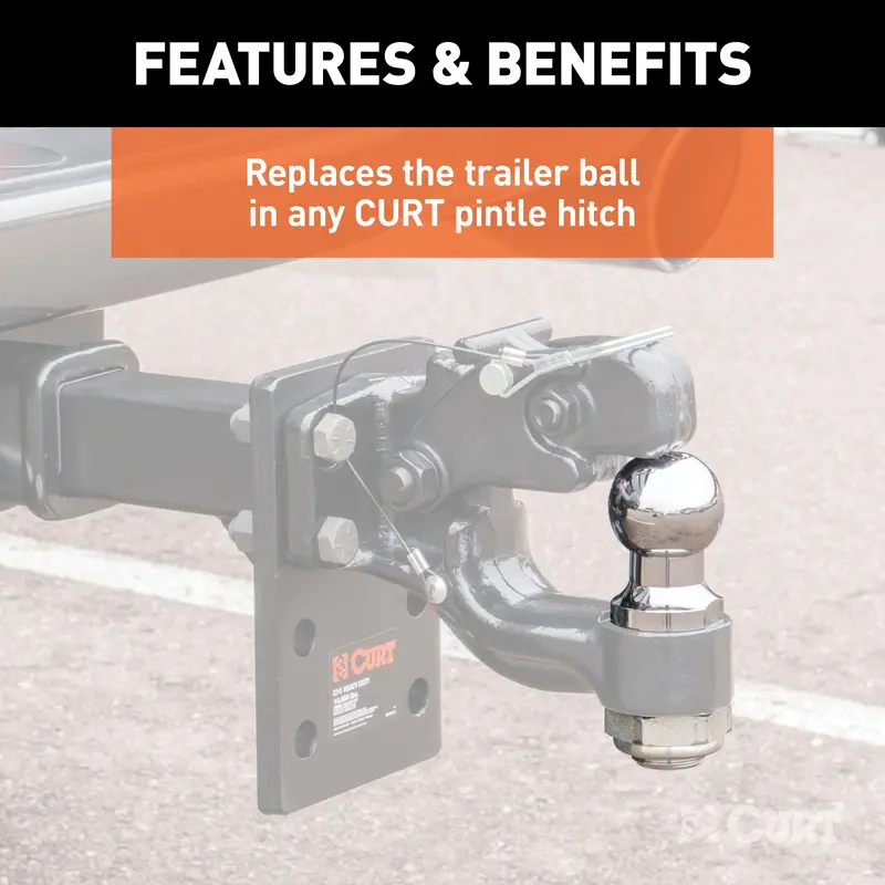 Curt 48810 Heavy-Duty 1-7/8" Pintle Hook Ball – 6,000 Lb Capacity, 1-1/4" Shank 1