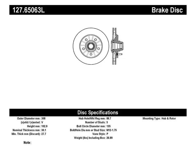 Stoptech 127.65063L Front Left Sport Drilled & Slotted Brake Rotor 1